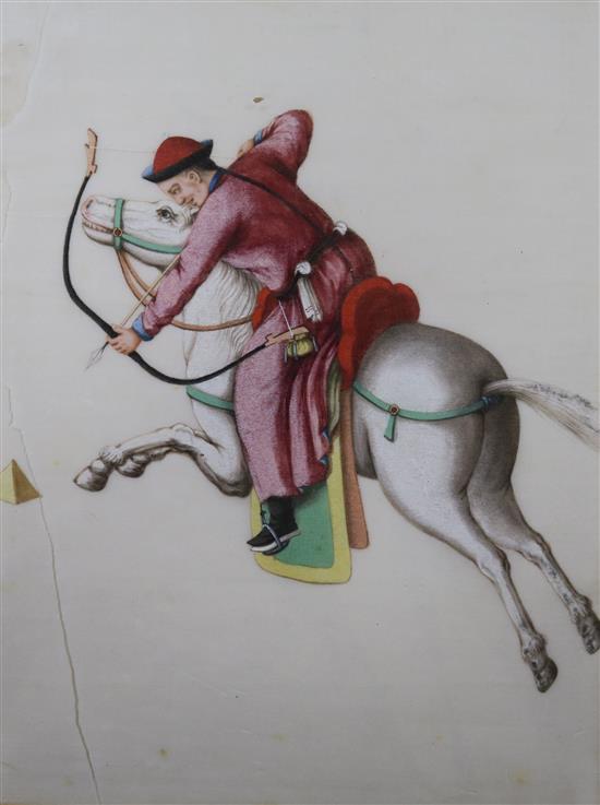 Chinese pith painting, an archer on horseback